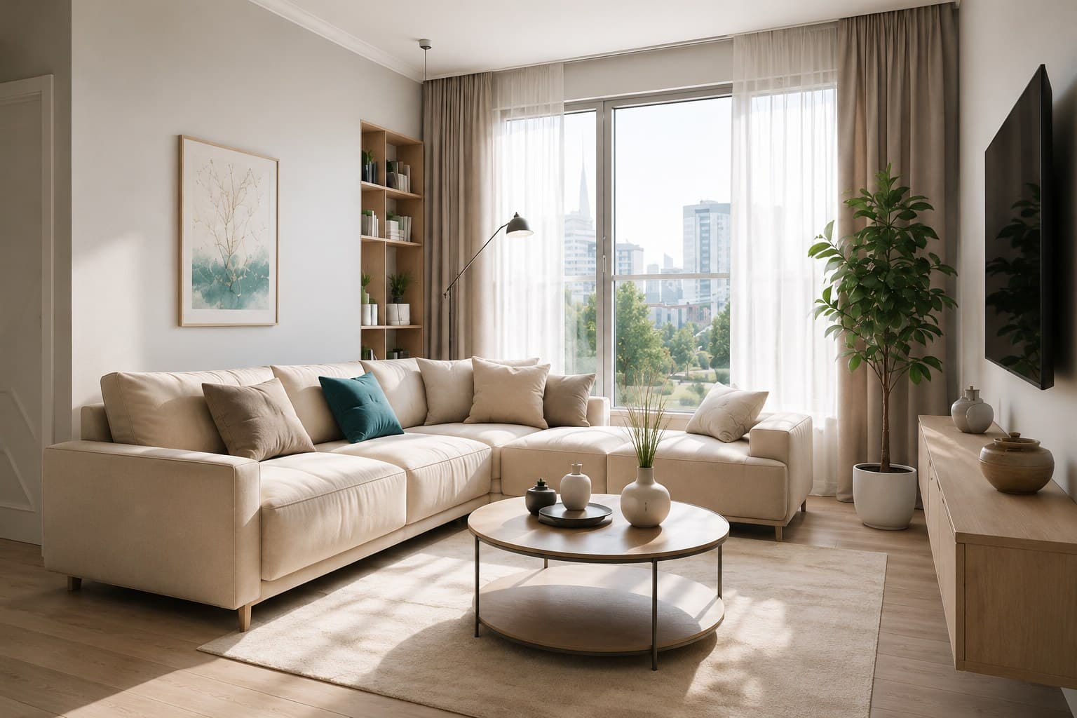 Светлая гостиная после уборки ARU Cleaning
